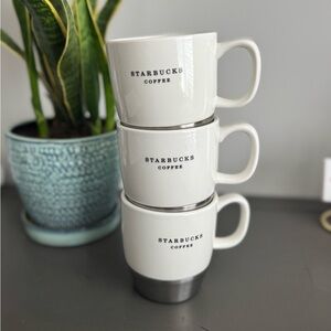 Starbucks Cream and Silver Stacking Mugs